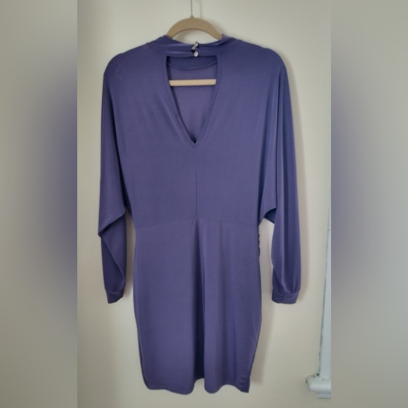 Class Act Purple Mini Dress - L - Stretchy Turtleneck Open Back Party Dress - Picture 10 of 13